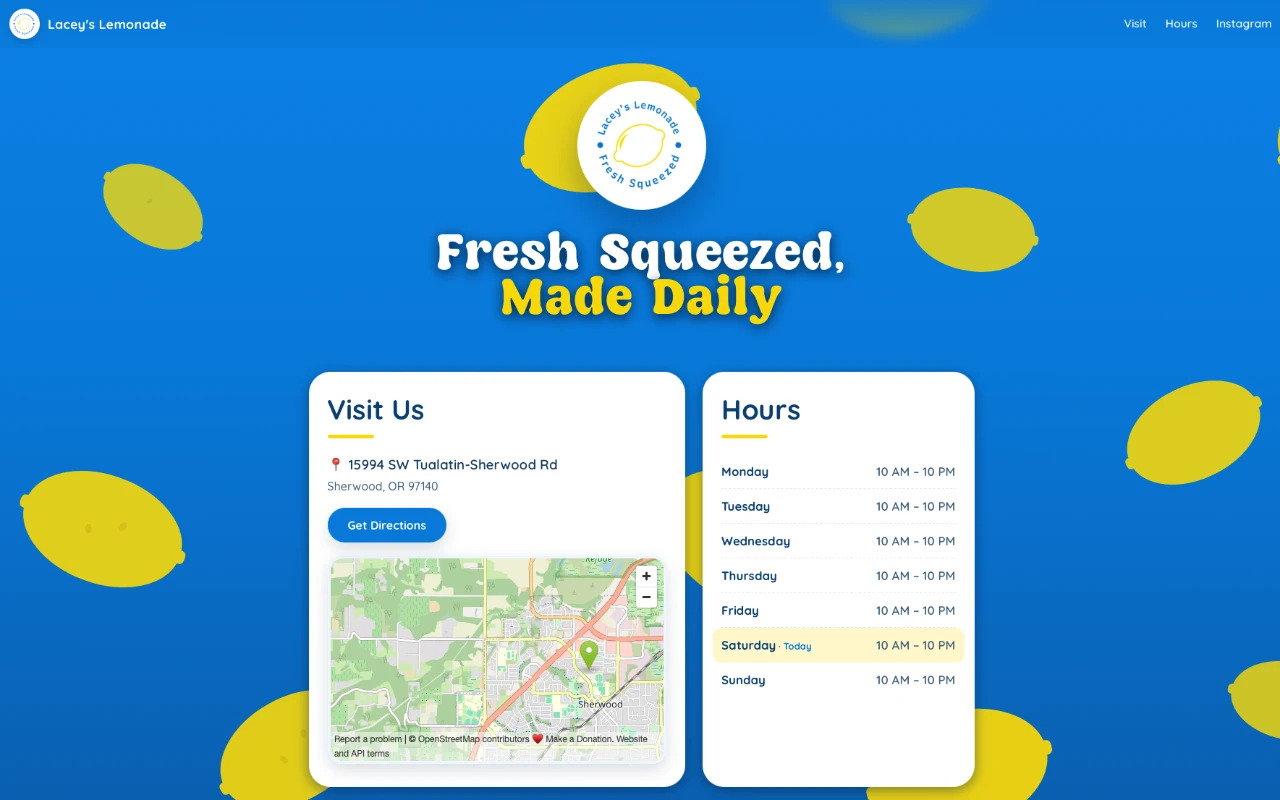 Lacey's Lemonade website screenshot