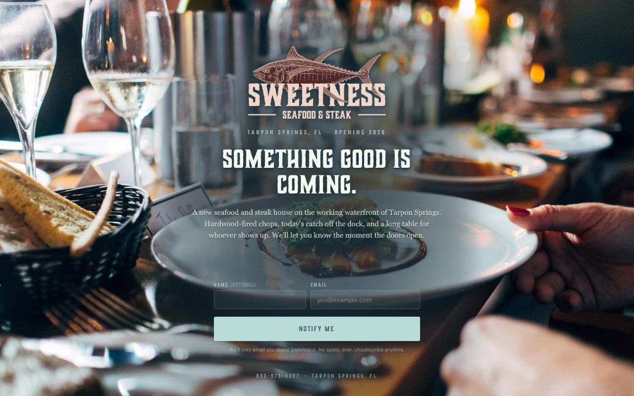 Sweetness Restaurant website screenshot
